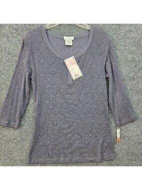 FDJ French Dressing Henley Neck Tee M Charcoal Floral Cotton Casual Layers Indie